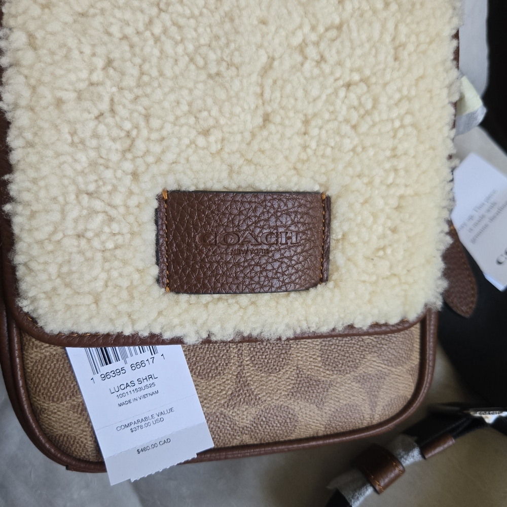 Coach Lucas Crossbody Shearling Bag In Signature Canvas - Picture 14 of 14